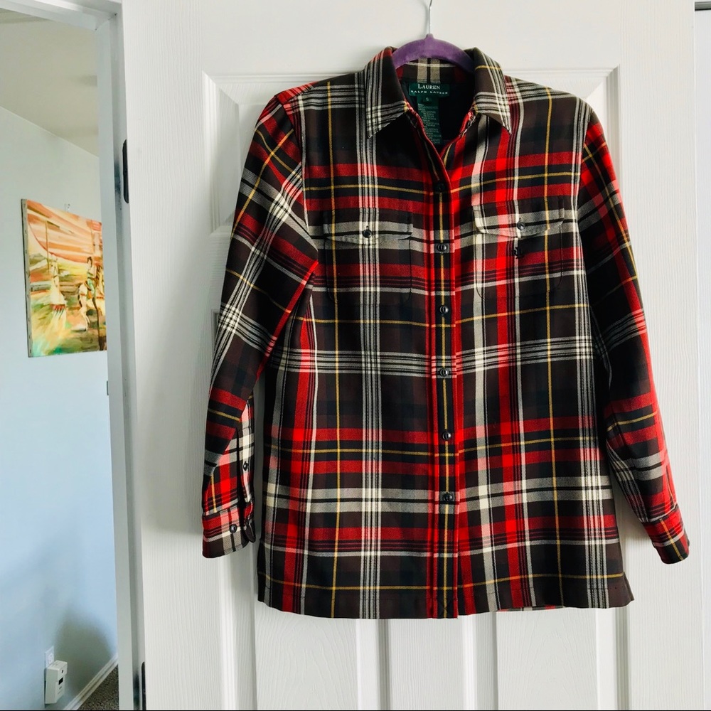Ralph Lauren Trendy Red Plaid Wool Button down